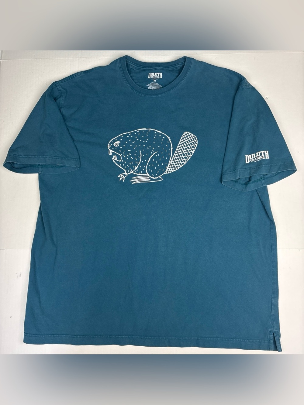 Duluth Trading Co Adult Men XL T-Shirt Longtail Teal Angry Beaver Graphic Cotton